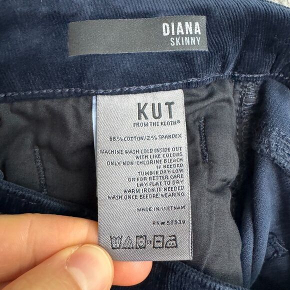 Kut From The Cloth Diana Skinny Corduroy Pants Womens 10 Navy Blue Straight NWT - Picture 8 of 16
